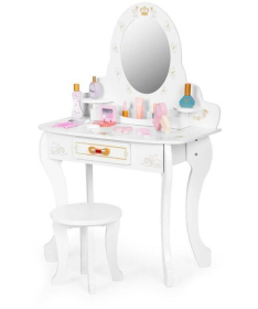 Veliki drveni toaletni sto za decu sa ogledalom i roze dodacima W08H188B